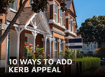 House with 'sold' sign with banner saying '10 ways to add kerb appeal'