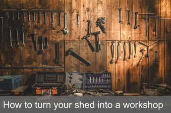 Wooden workshop wall with tools