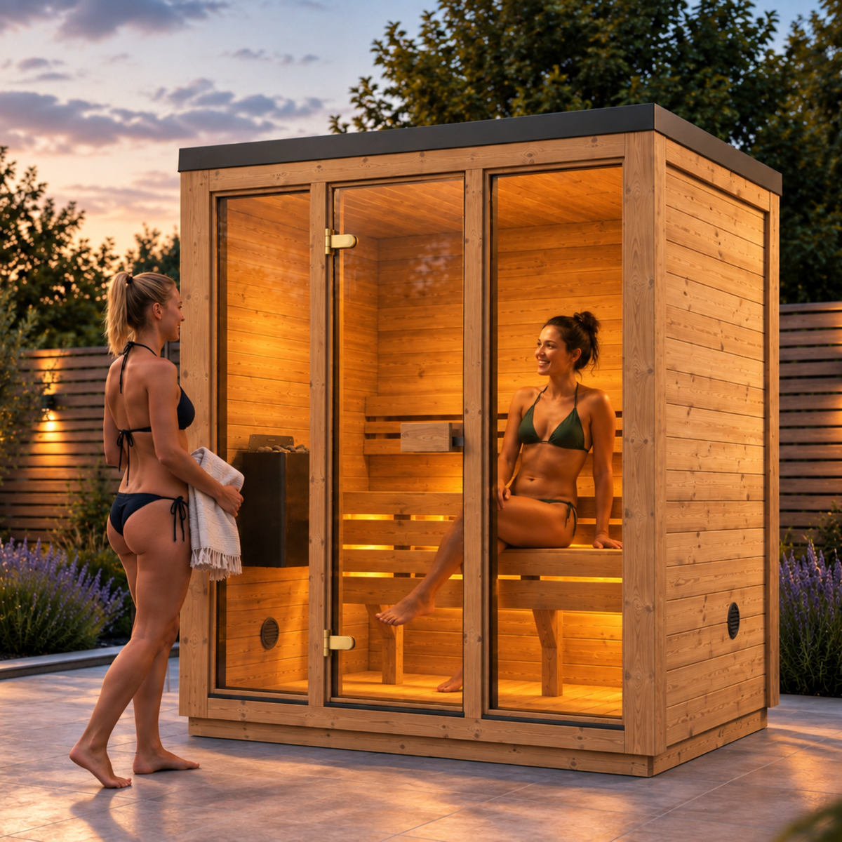 Novi Rose Premium Cube Outdoor Sauna - 3 Person