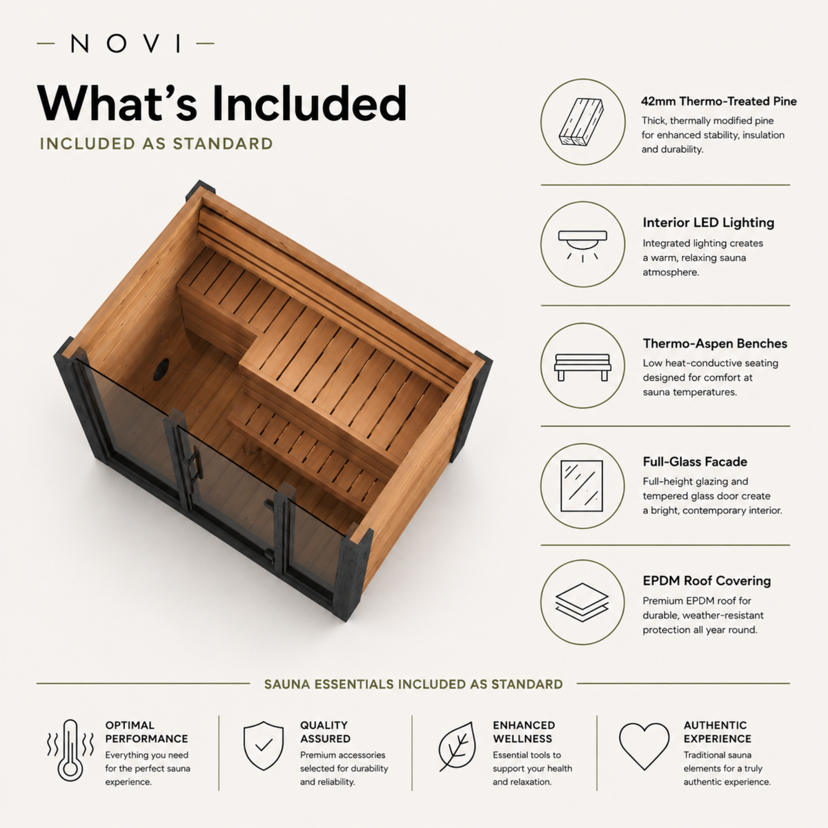 Novi Rose Premium Cube Outdoor Sauna - 3 Person