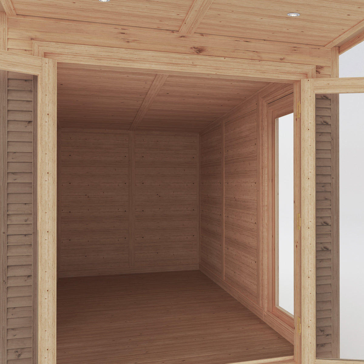 A closer look at the inside of a 2m x 3m garden room