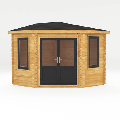 The 3m x 3m Goldcrest Corner Log Cabin with Anthracite UPVC