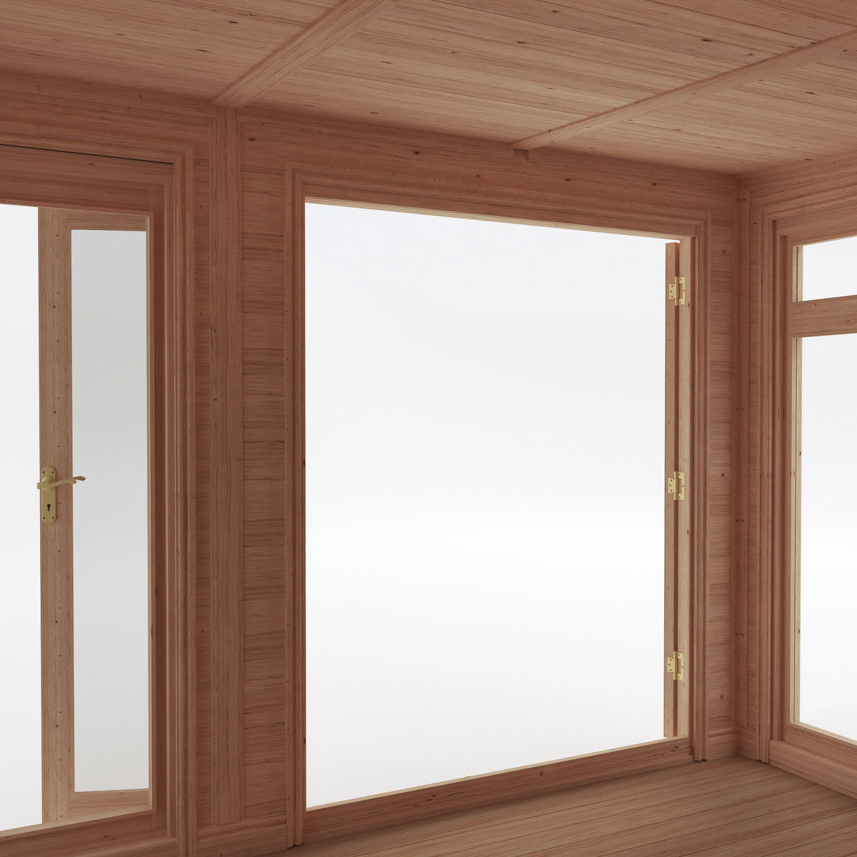 from the inside looking out of a 3m x 3m garden room