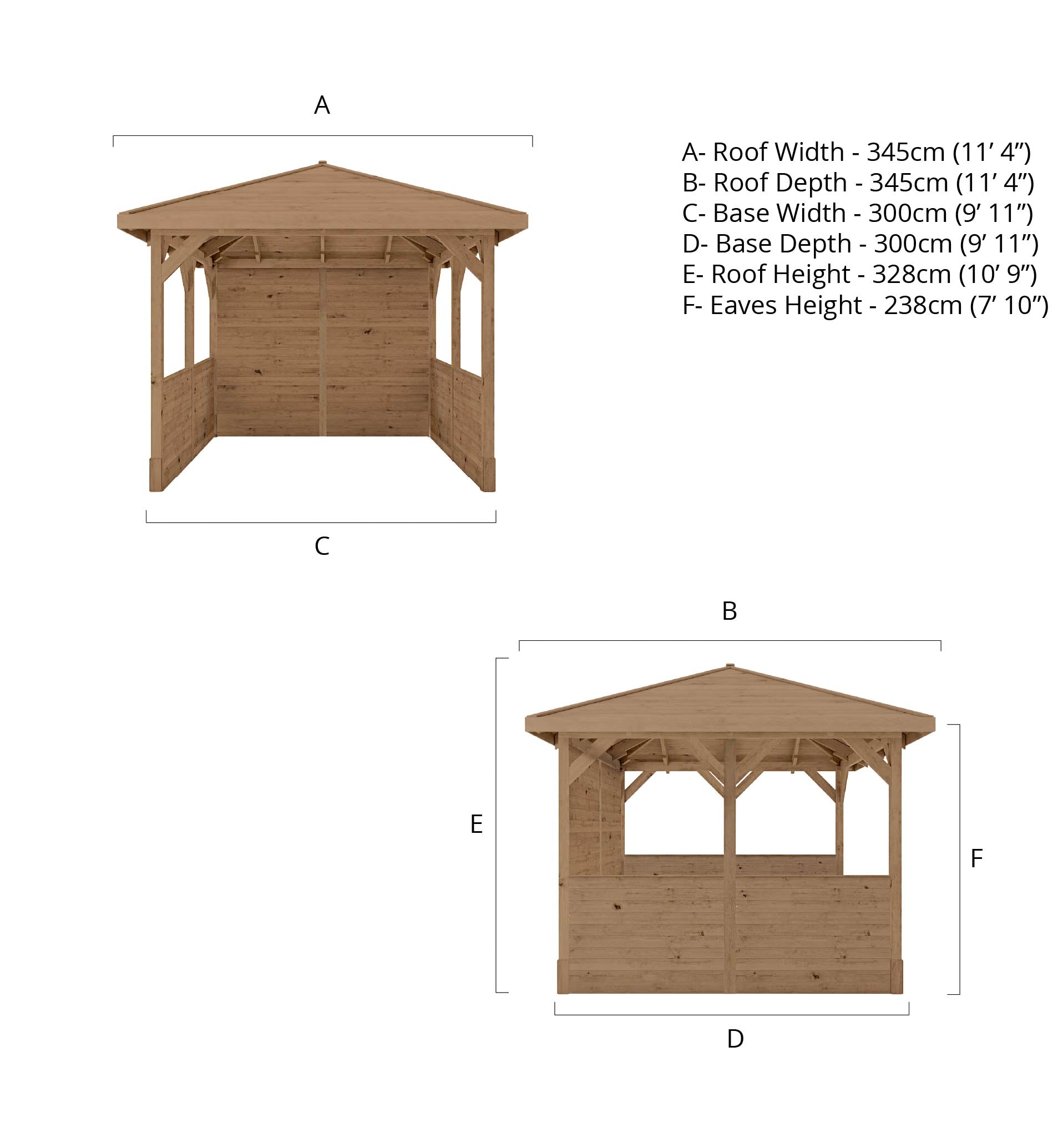 3m x 3m Pressure Treated Gazebo With Panels