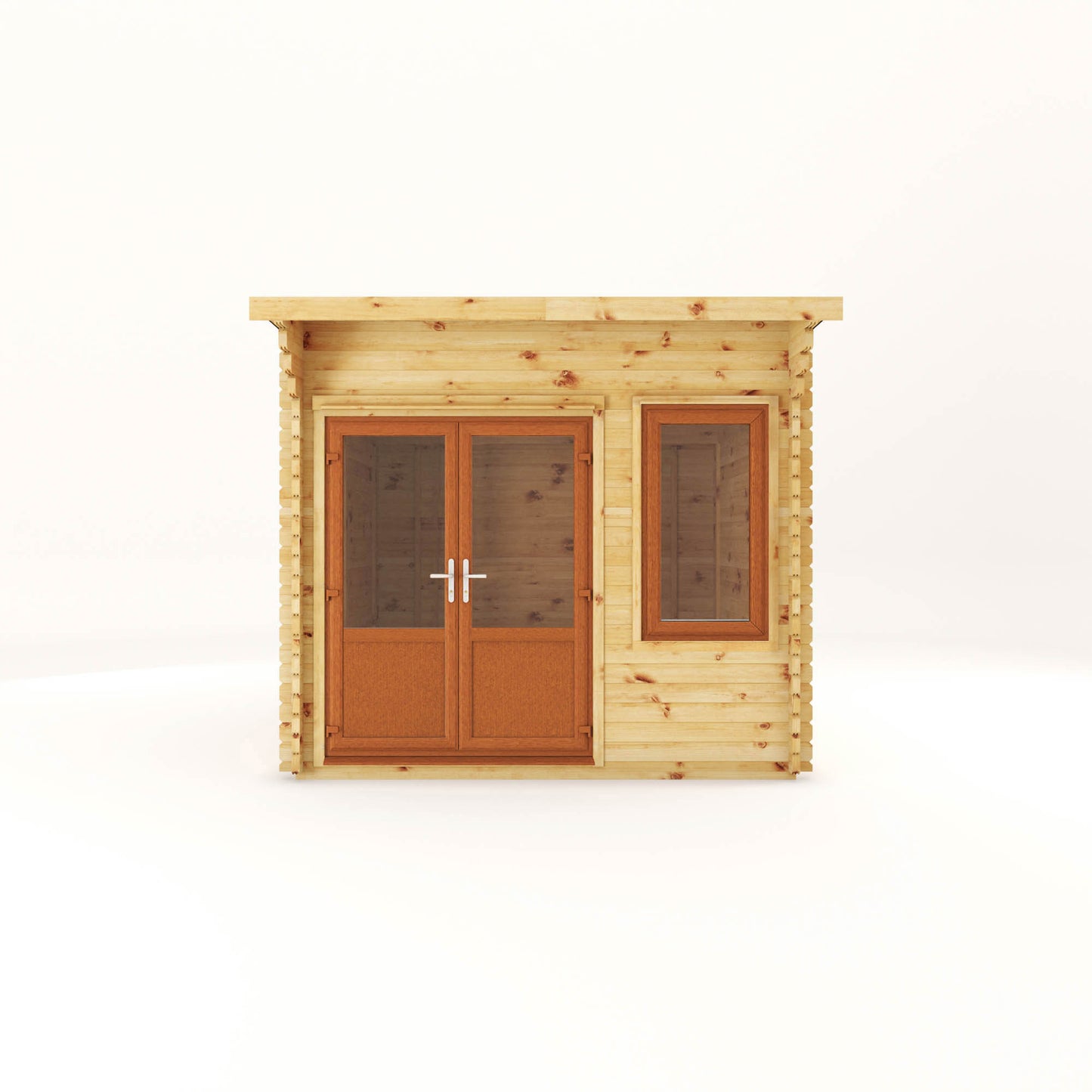 The 3m x 3m Tawny Curved Roof Log Cabin with Oak UPVC