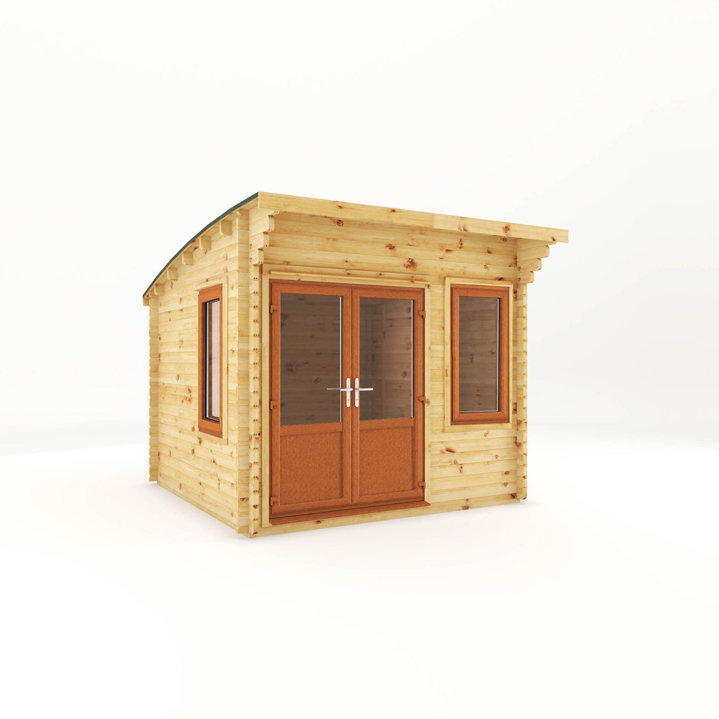 The 3m x 3m Tawny Curved Roof Log Cabin with Oak UPVC