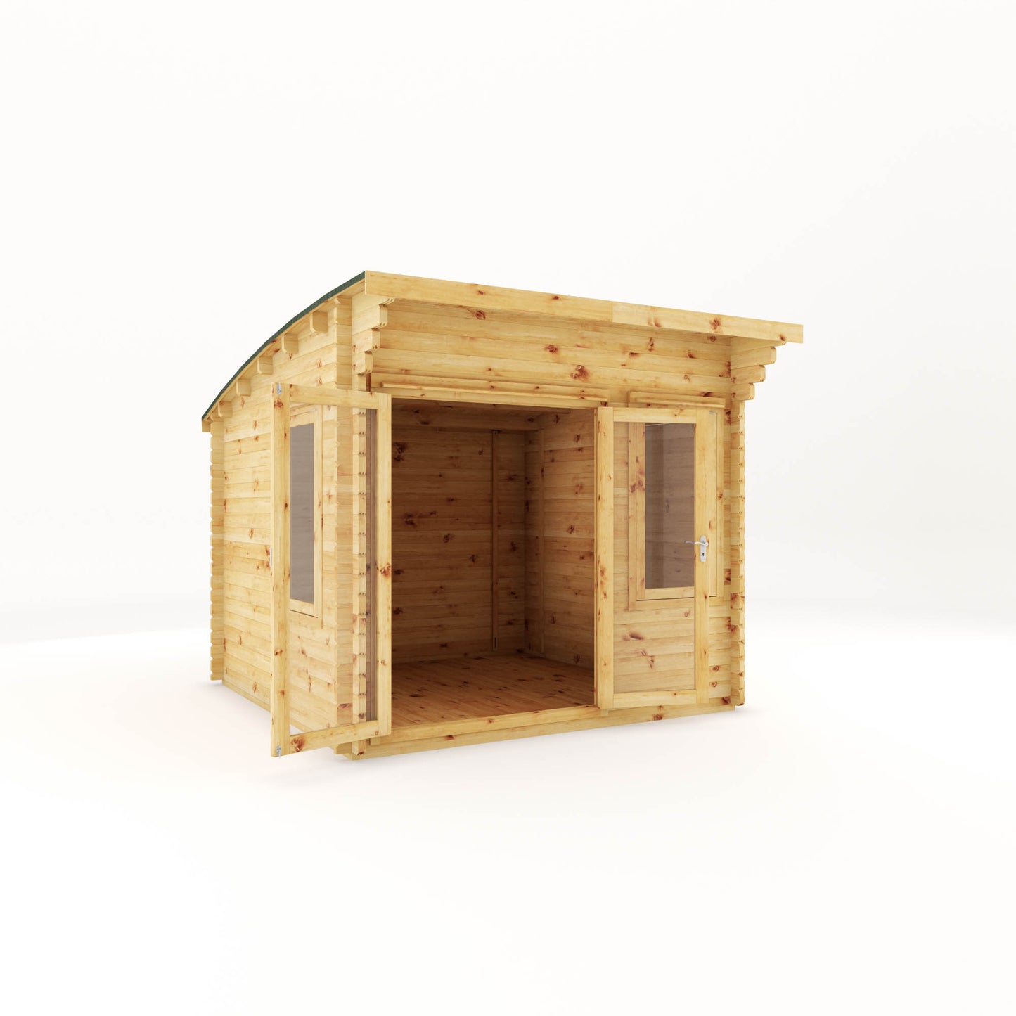 The 3m x 3m Tawny Curved Roof Log Cabin