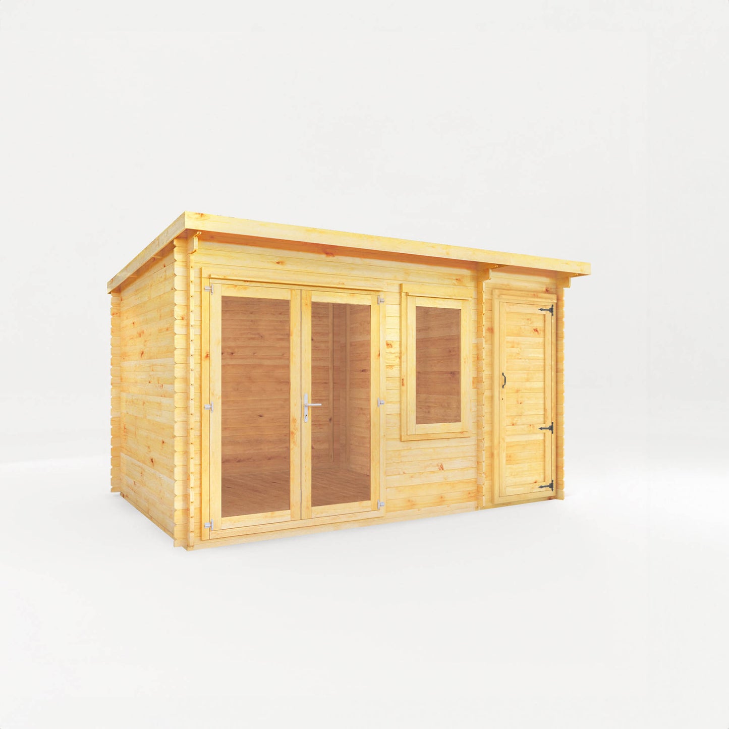 The 4.1m x 3m Cuckoo Pent Log Cabin with Side Shed