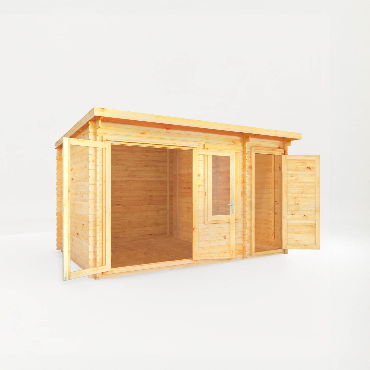 The 4.1m x 3m Cuckoo Pent Log Cabin with Side Shed