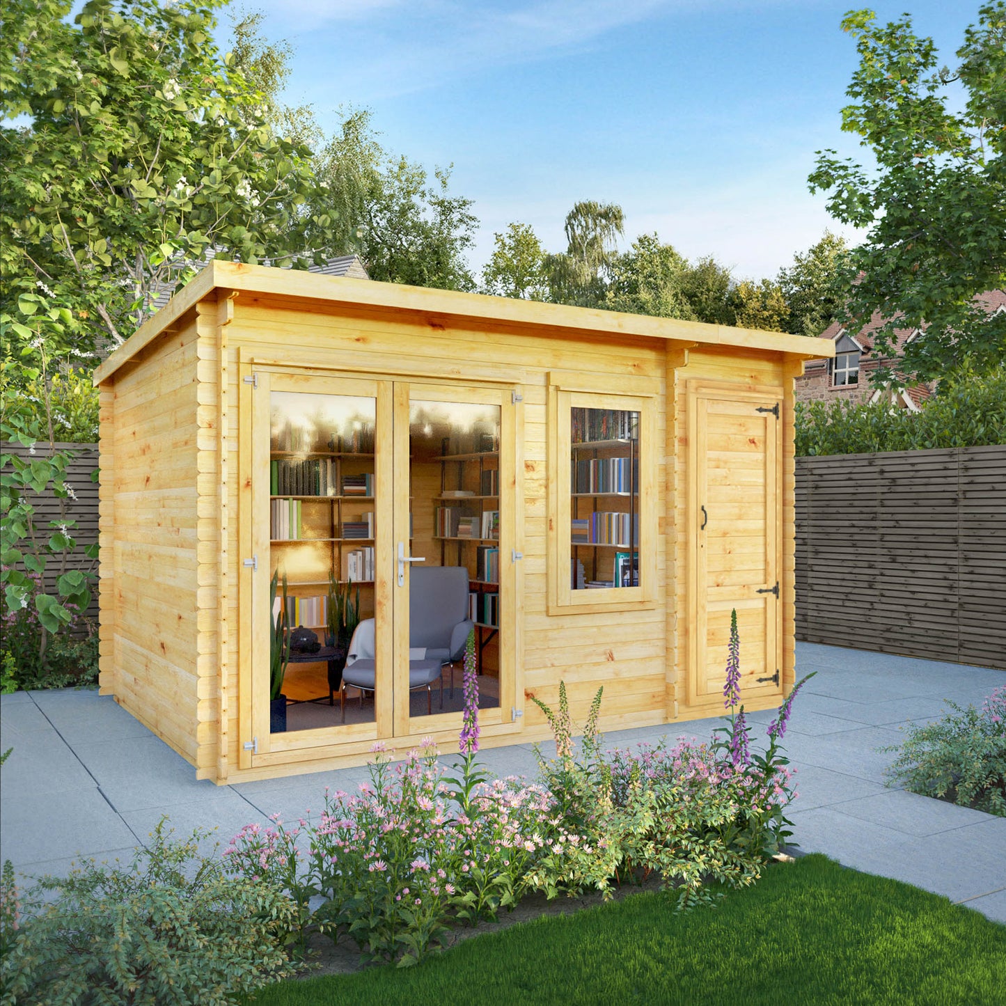 The 4.1m x 3m Cuckoo Pent Log Cabin with Side Shed