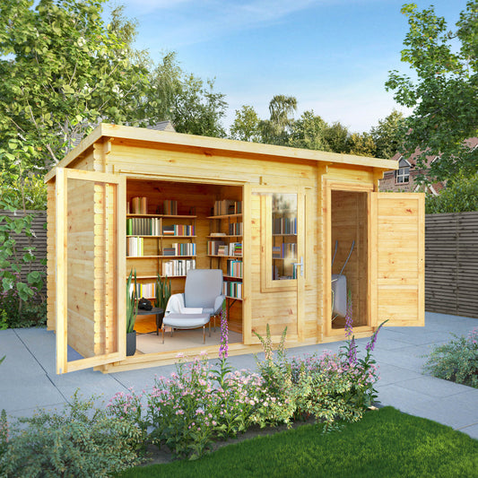 The 4.1m x 3m Cuckoo Pent Log Cabin with Side Shed