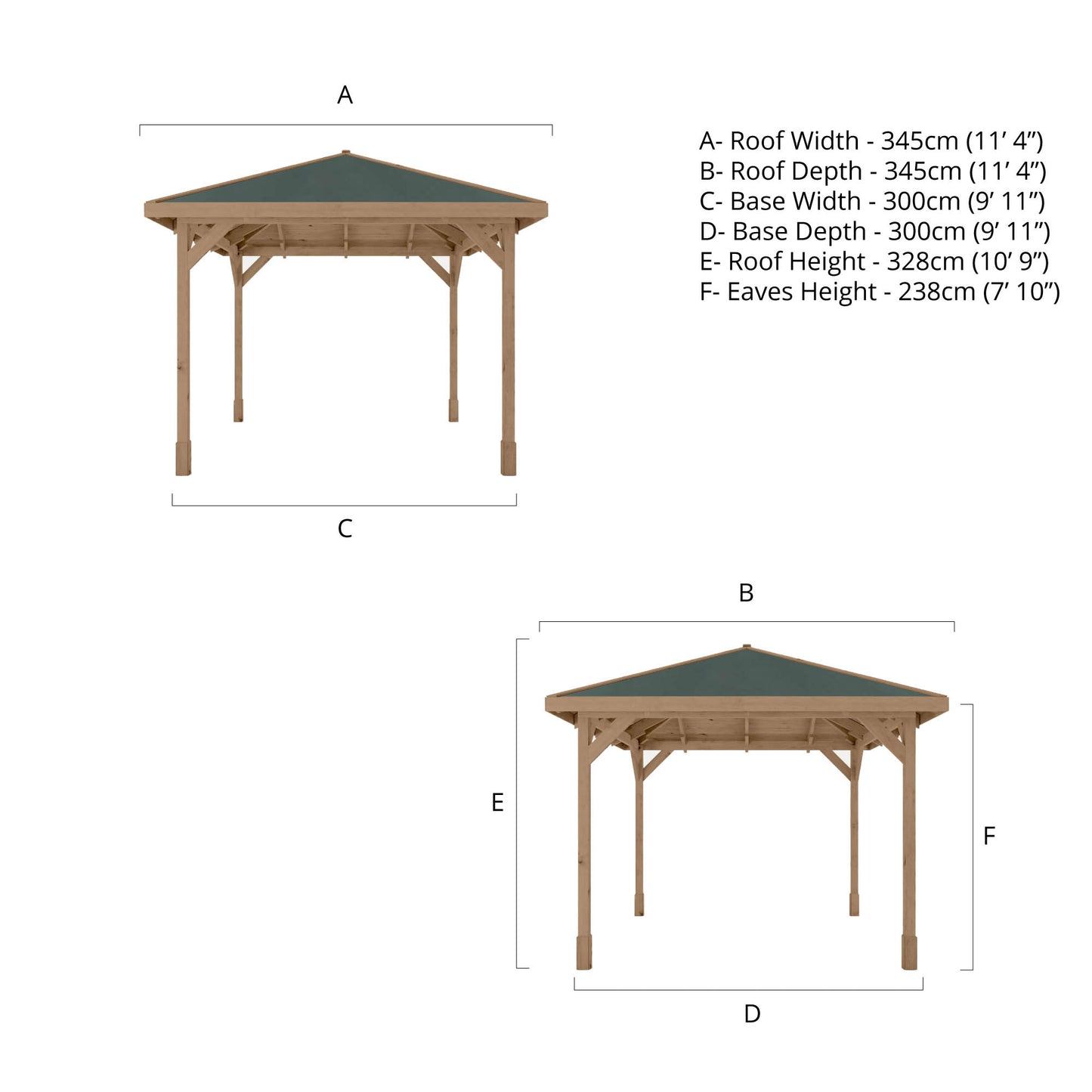 3m x 3m Pressure Treated Gazebo with Tongue & Groove Roof