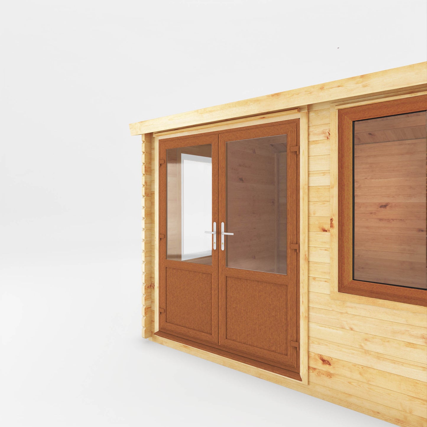 The 3m x 3m Robin Log Cabin with Oak UPVC