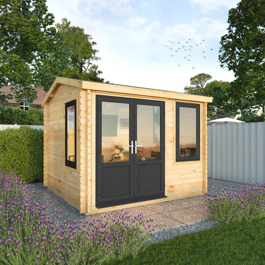 The 3m x 3m Robin Log Cabin with Anthracite UPVC