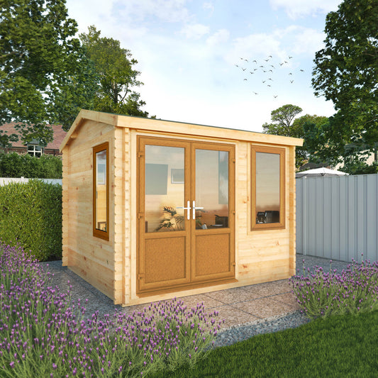 The 3m x 3m Robin Log Cabin with Oak UPVC
