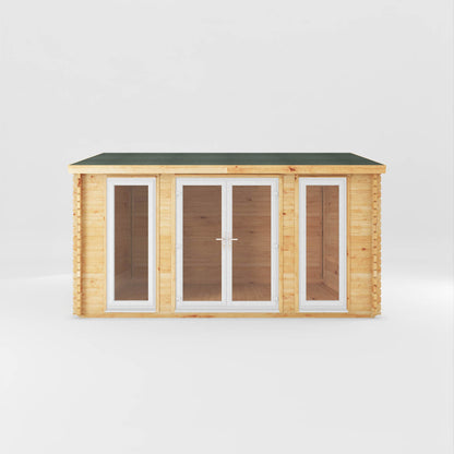 The 4.5m x 3.5m Dove Log Cabin with White UPVC