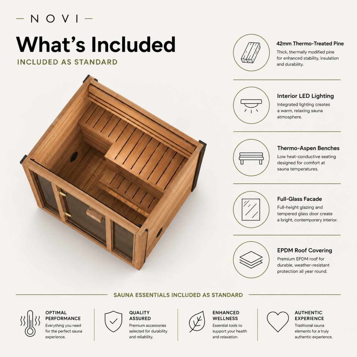 Novi Rose Premium Cube Outdoor Sauna - 2 Person