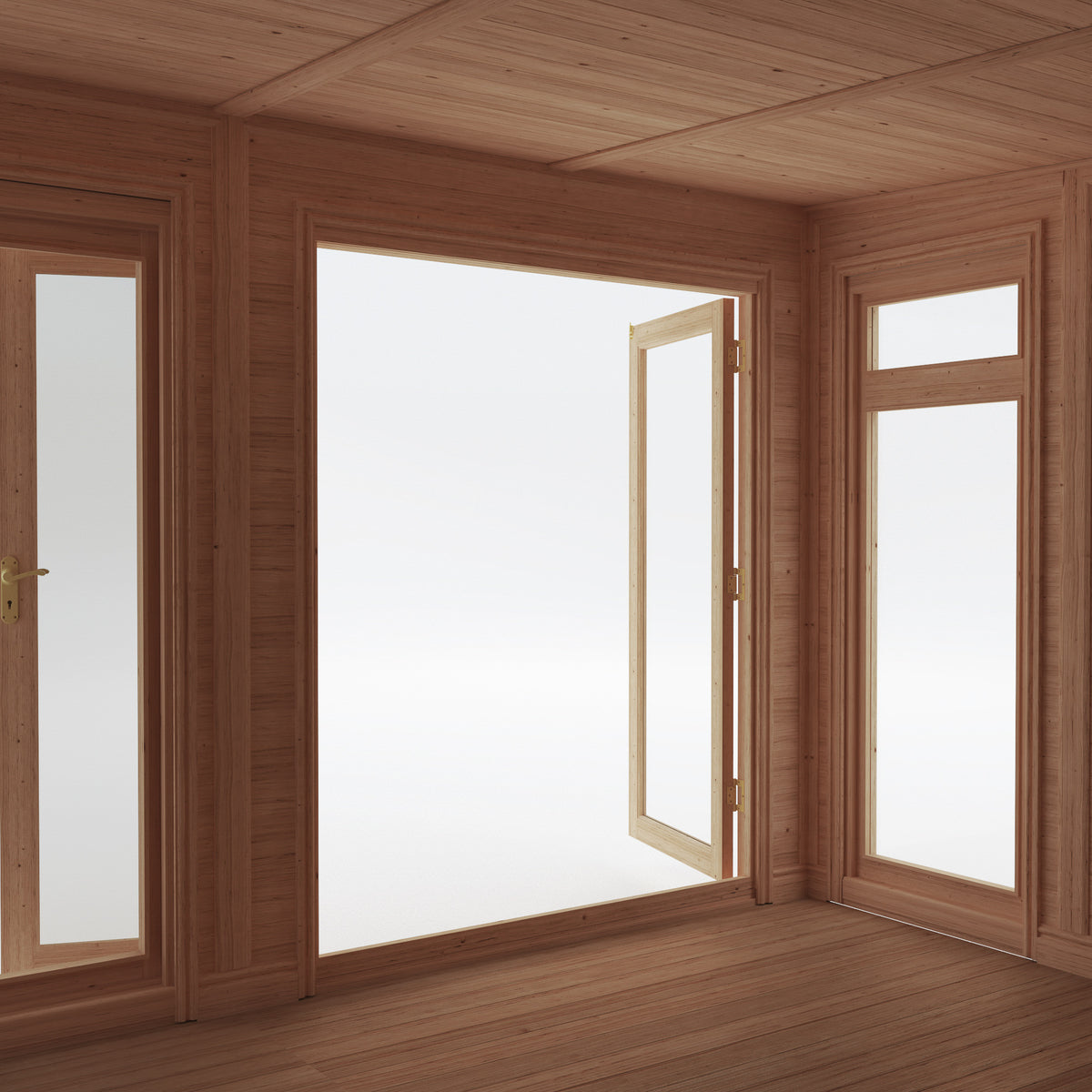 from the inside looking out of a 4m x 4m garden room