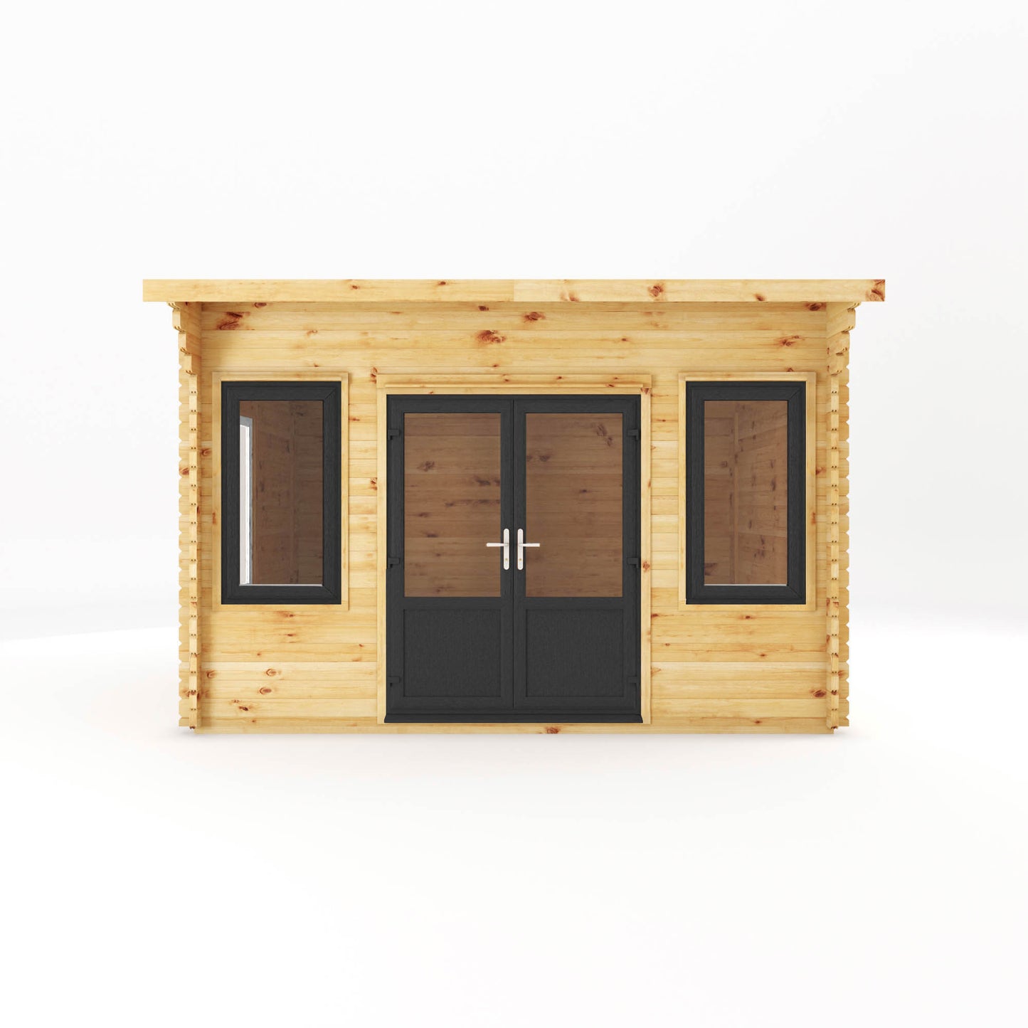The 4m x 3m Tawny Curved Roof Log Cabin with Anthracite UPVC