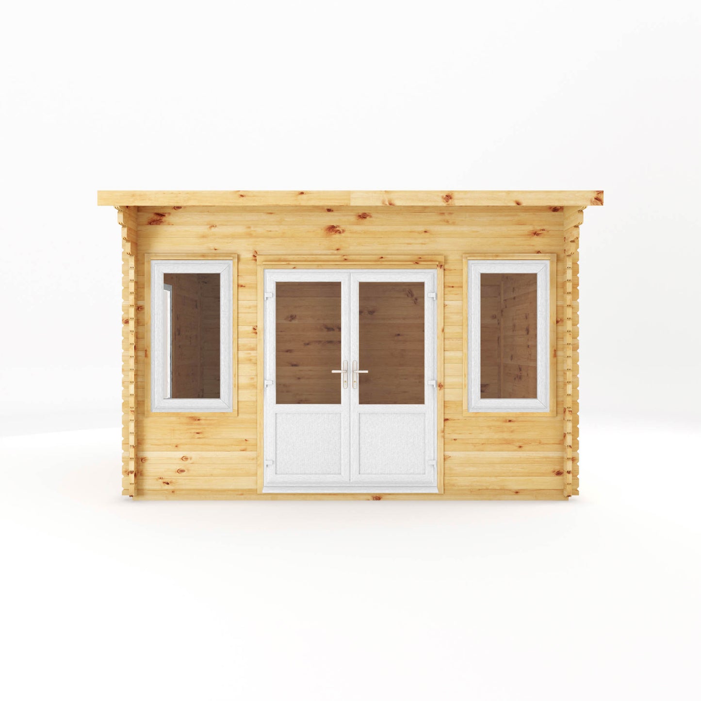 The 4m x 3m Tawny Curved Roof Log Cabin with White UPVC
