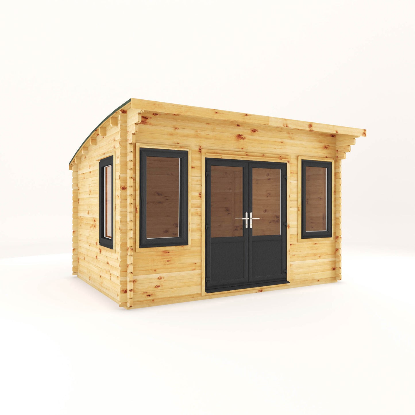 The 4m x 3m Tawny Curved Roof Log Cabin with Anthracite UPVC
