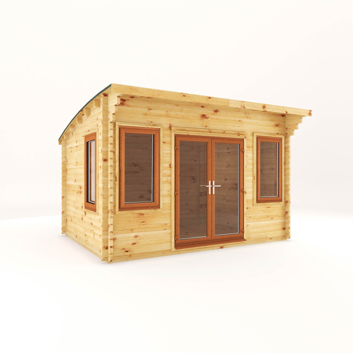 The 4m x 3m Tawny Curved Roof Log Cabin with Oak UPVC