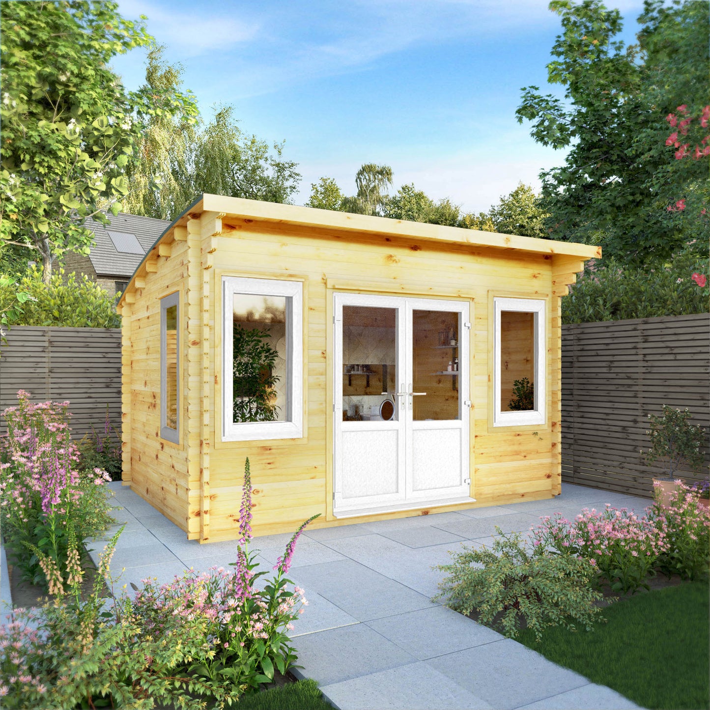The 4m x 3m Tawny Curved Roof Log Cabin
