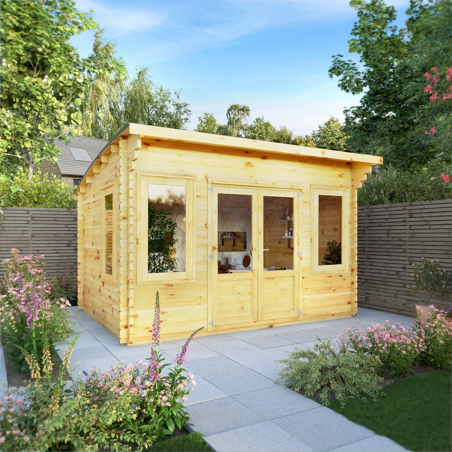 The 4m x 3m Tawny Curved Roof Log Cabin