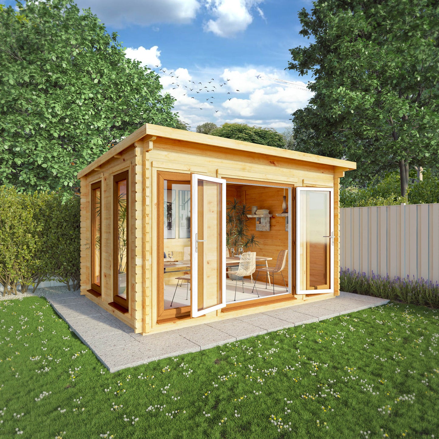 The 4m x 3m Wren Pent Log Cabin with Oak UPVC