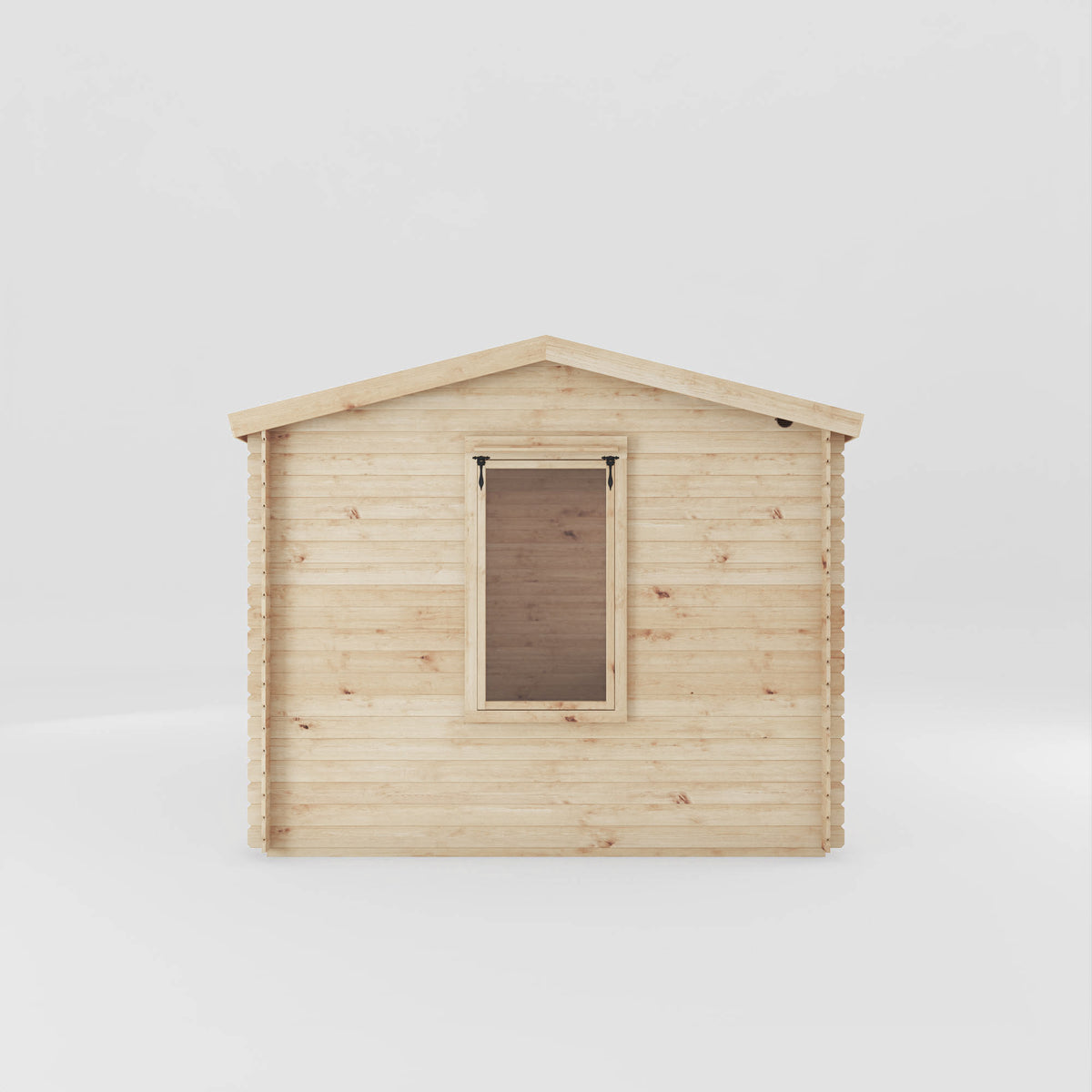 Wooden log cabin with a slanted roof on a white background