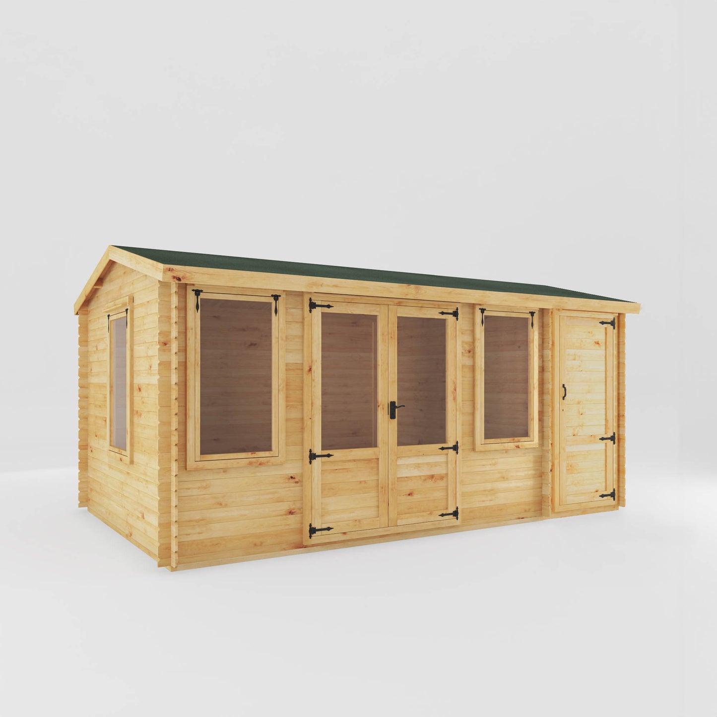 5.1m x 3m Log Cabin With Side Shed