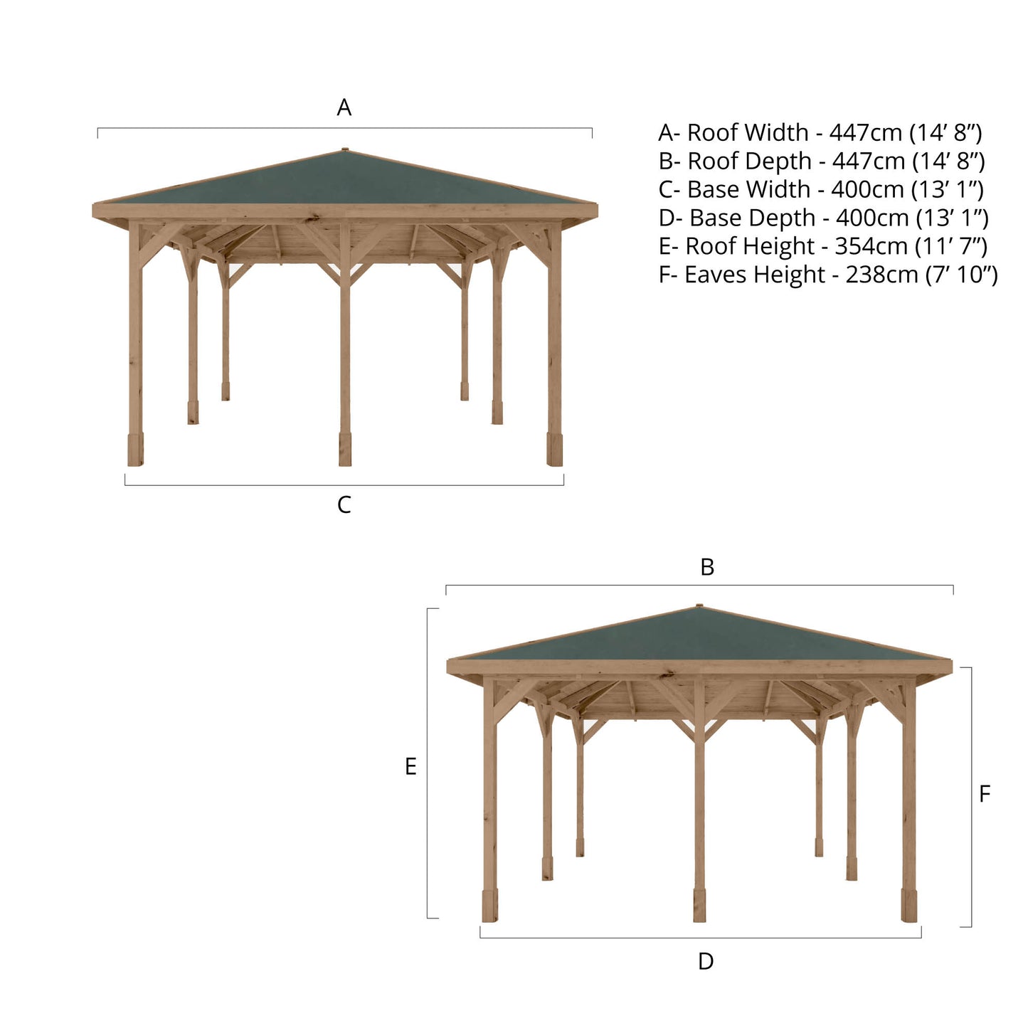 4m x 4m Pressure Treated Gazebo with Tongue & Groove Roof