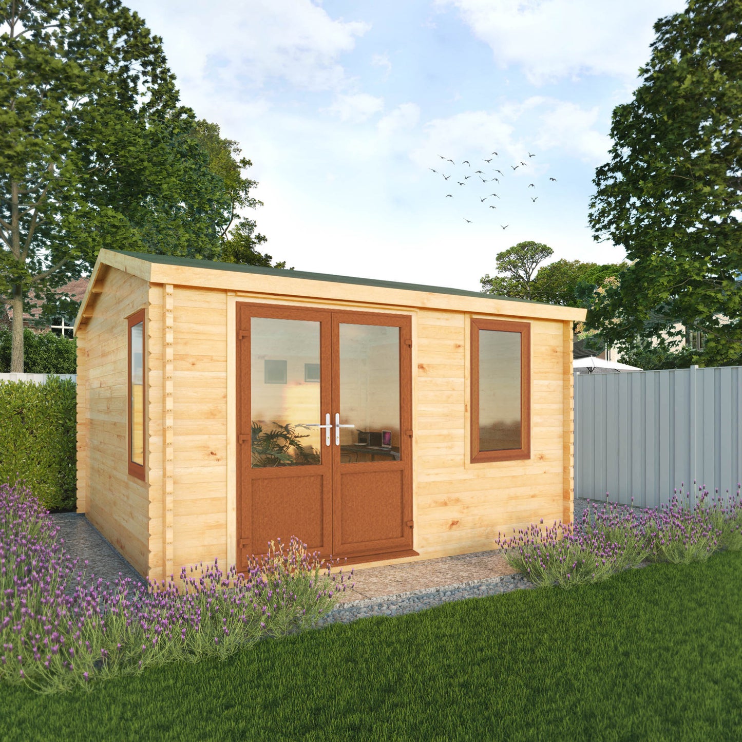 The 4m x 4m Robin Log Cabin with Oak UPVC