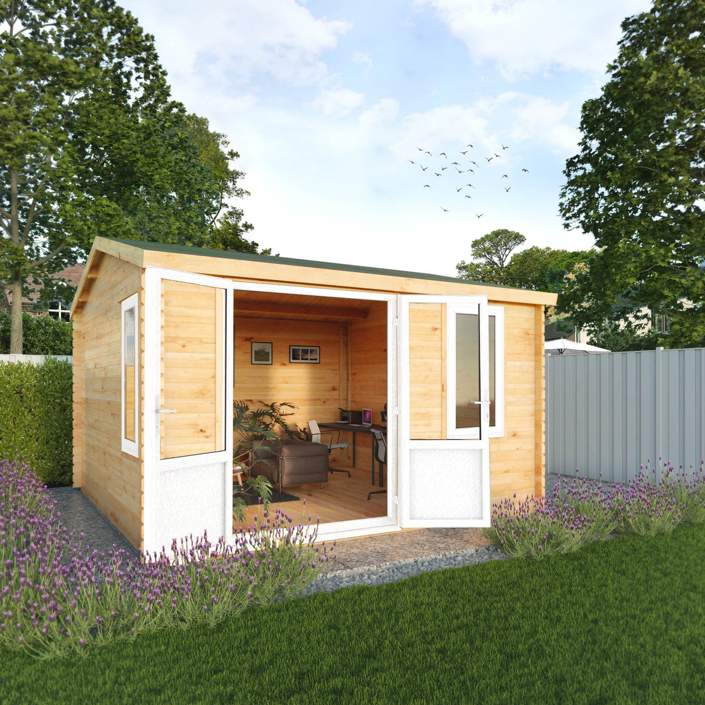 The 4m x 4m Robin Log Cabin with White UPVC