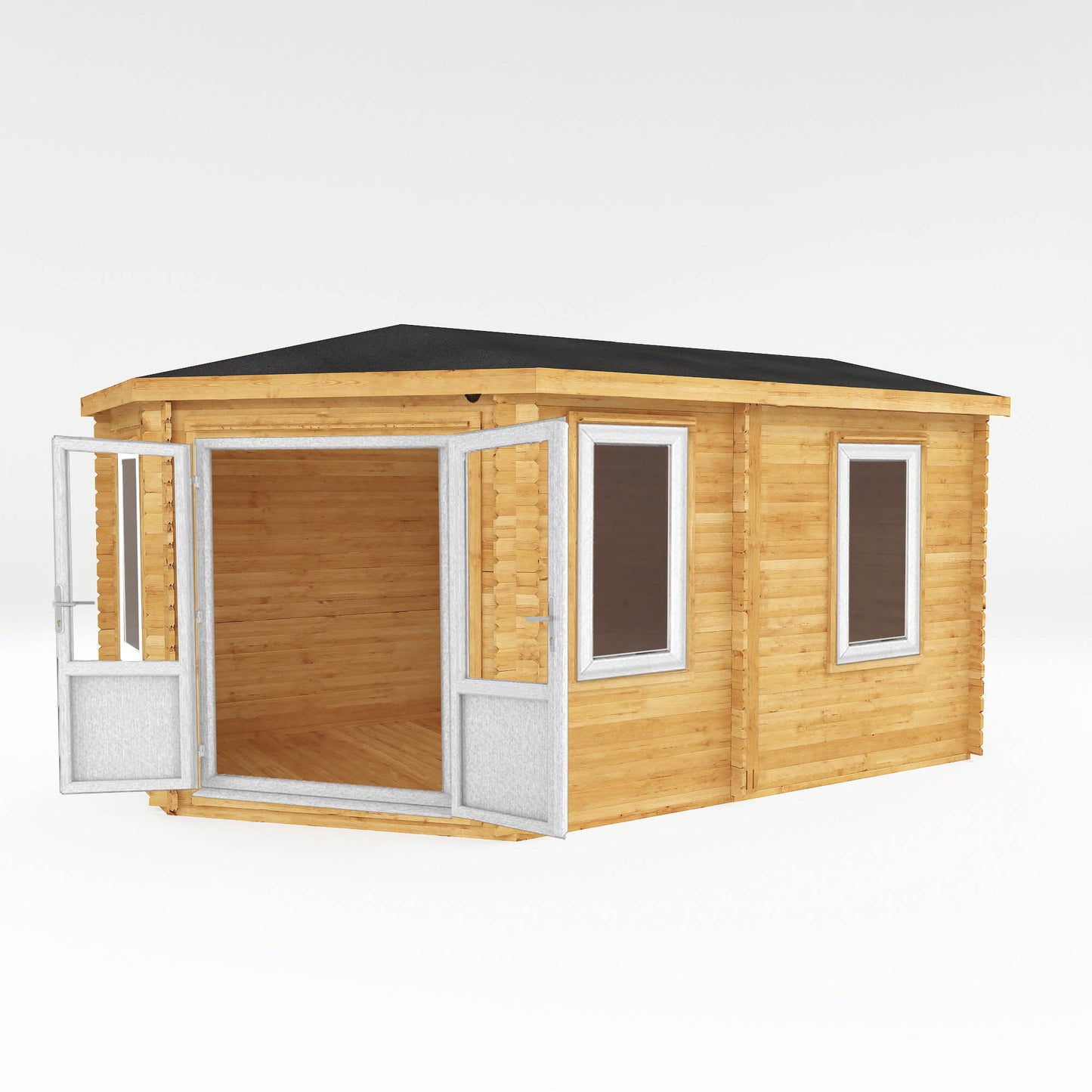 The Goldcrest 5m x 3m Log Cabin with White UPVC