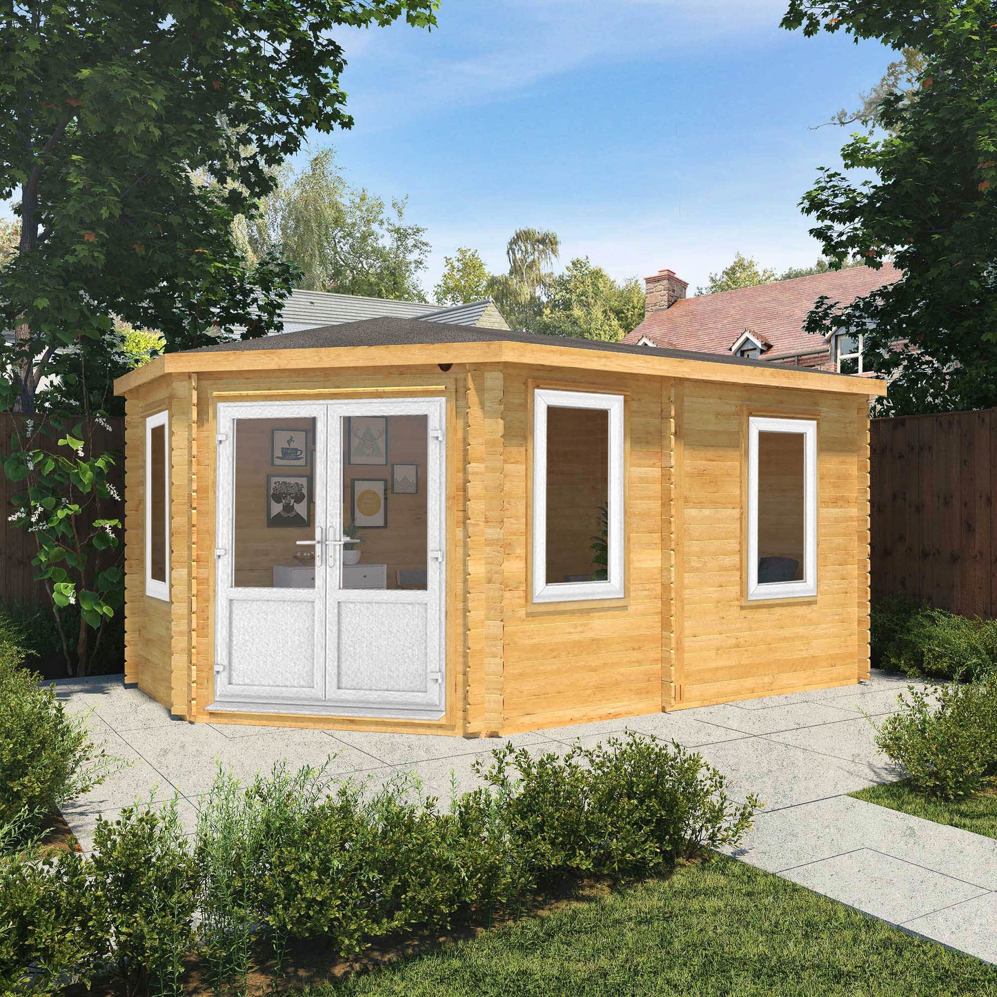 The Goldcrest 5m x 3m Log Cabin with White UPVC