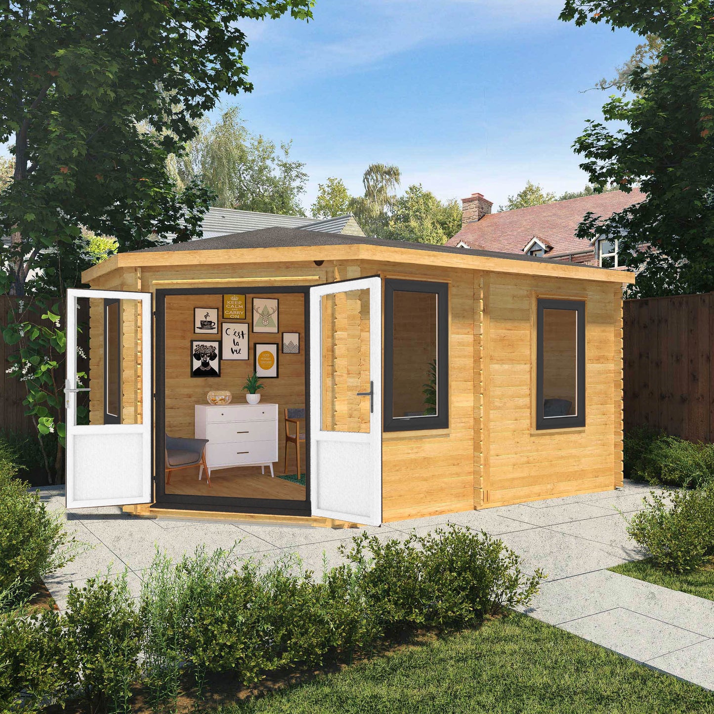 The Goldcrest 5m x 3m Log Cabin with Anthracite UPVC