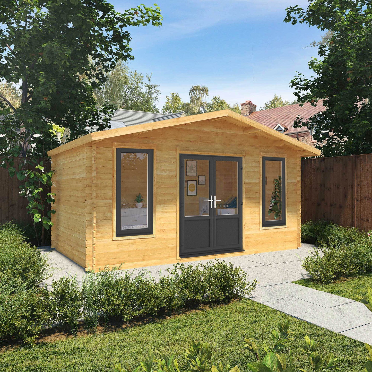 The 5m x 3m Sparrow Log Cabin with Anthracite UPVC