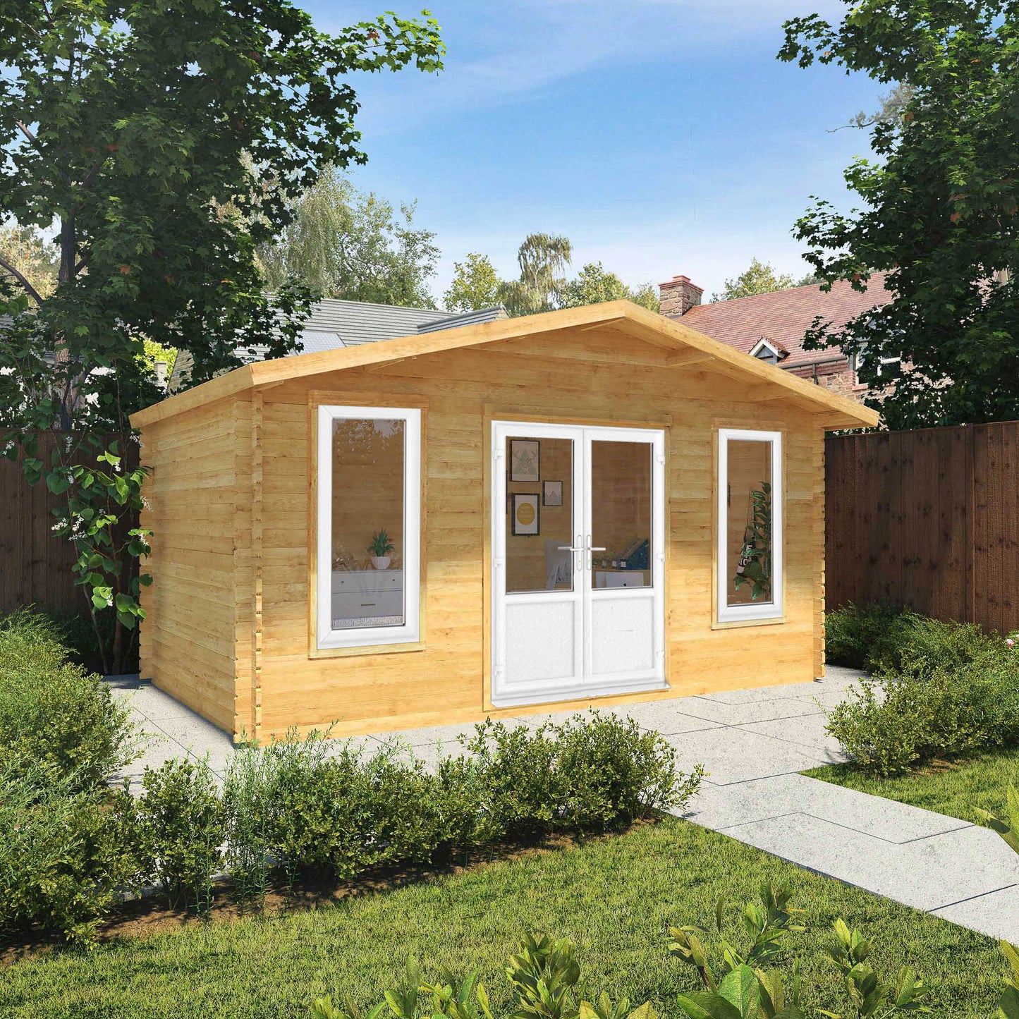 The 5m x 3m Sparrow Log Cabin with White UPVC