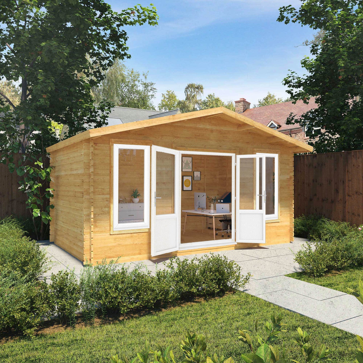 The 5m x 3m Sparrow Log Cabin with White UPVC