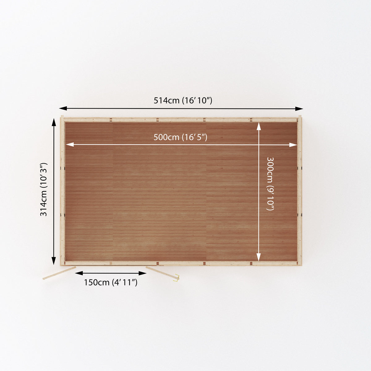 5m x 3m classic insulated garden room birdseye dimensions