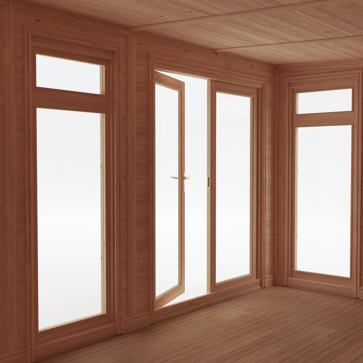 from the inside looking out of a 5m x 3m garden room