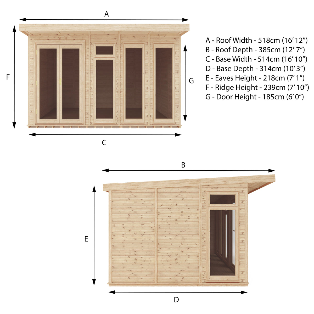 5m x 3m Classic insulated garden room specification diagram