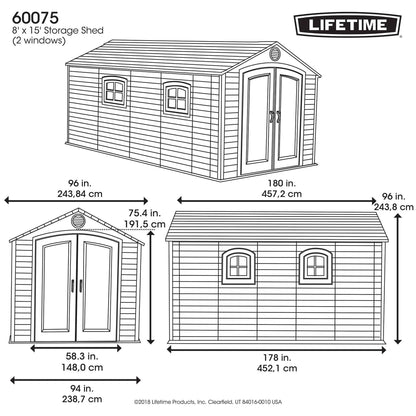 Lifetime 8 x 15' Outdoor Storage Shed