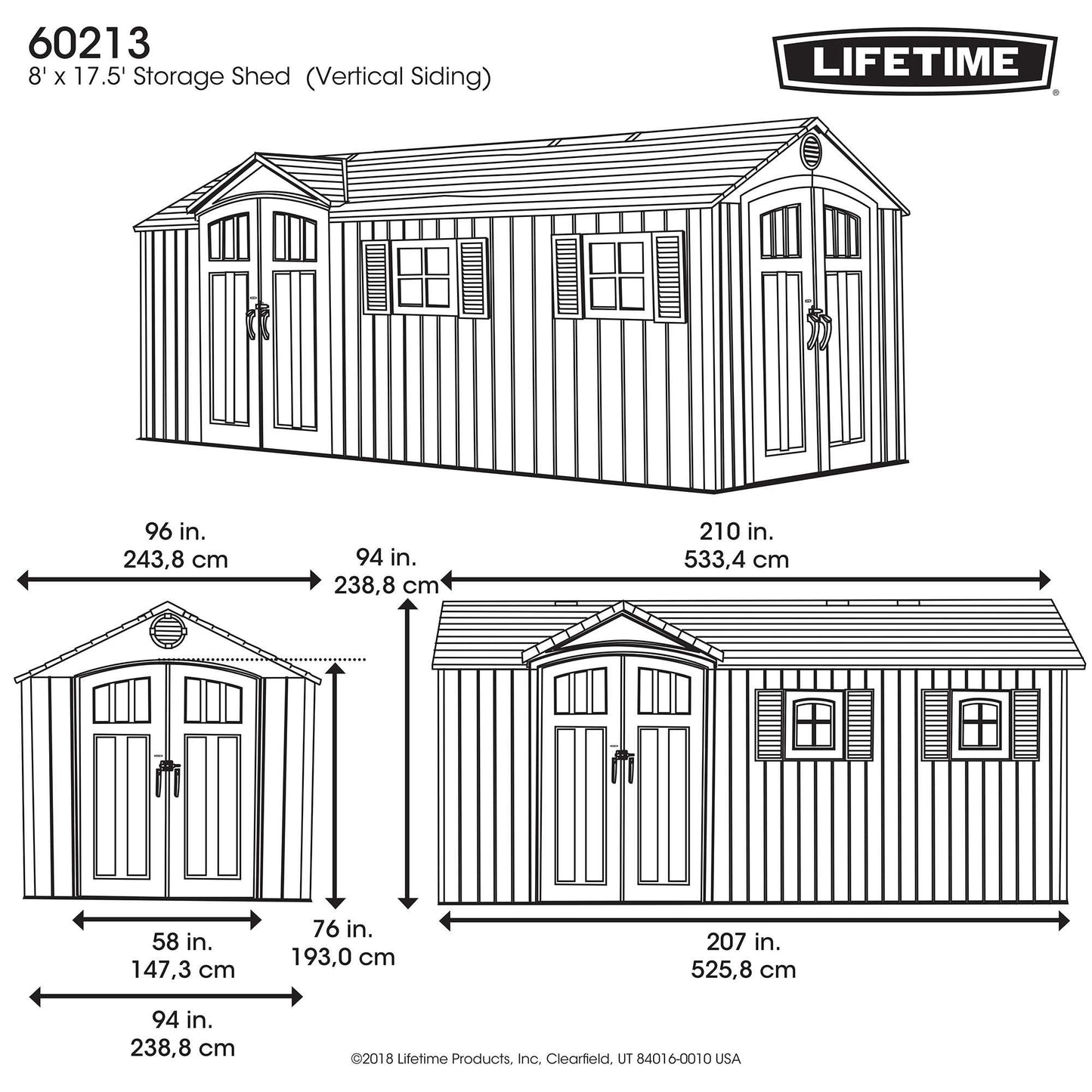 Lifetime 18 x 8 Outdoor Storage Shed with Side Door