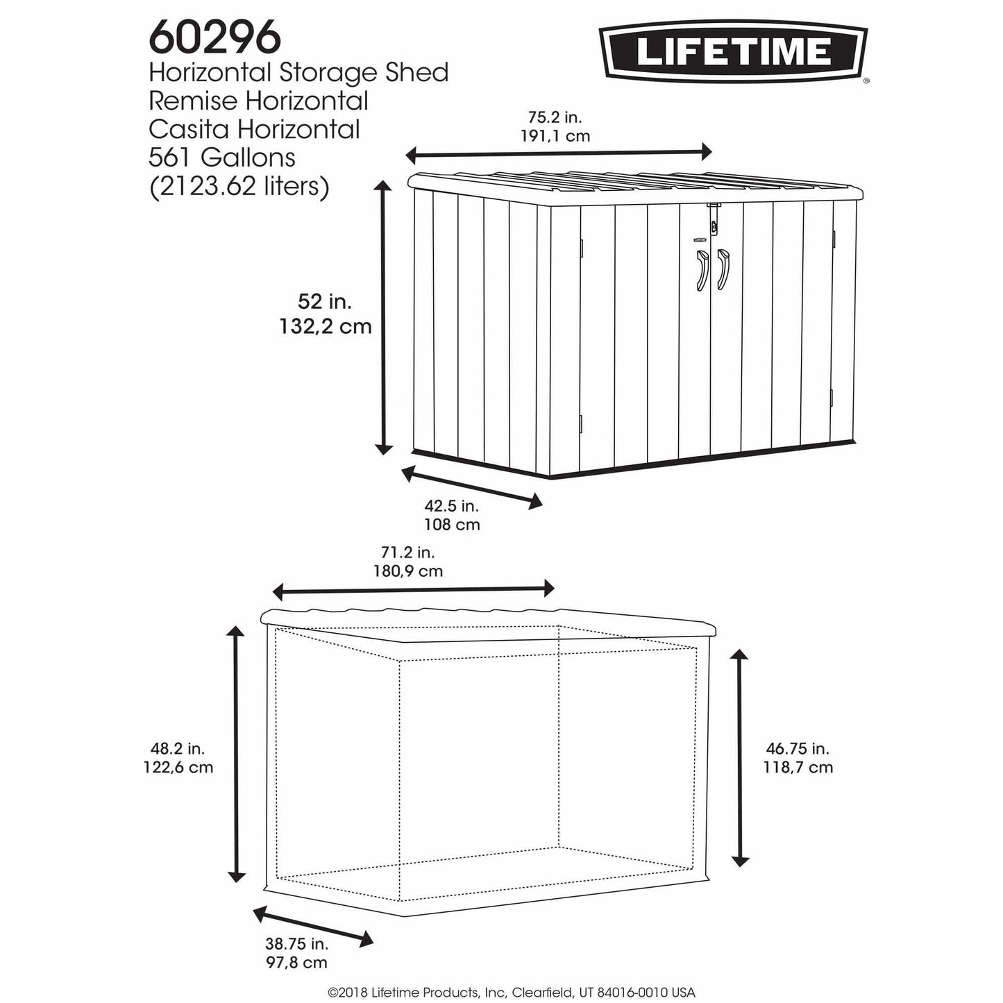 Lifetime Horizontal Storage Shed - 2400L
