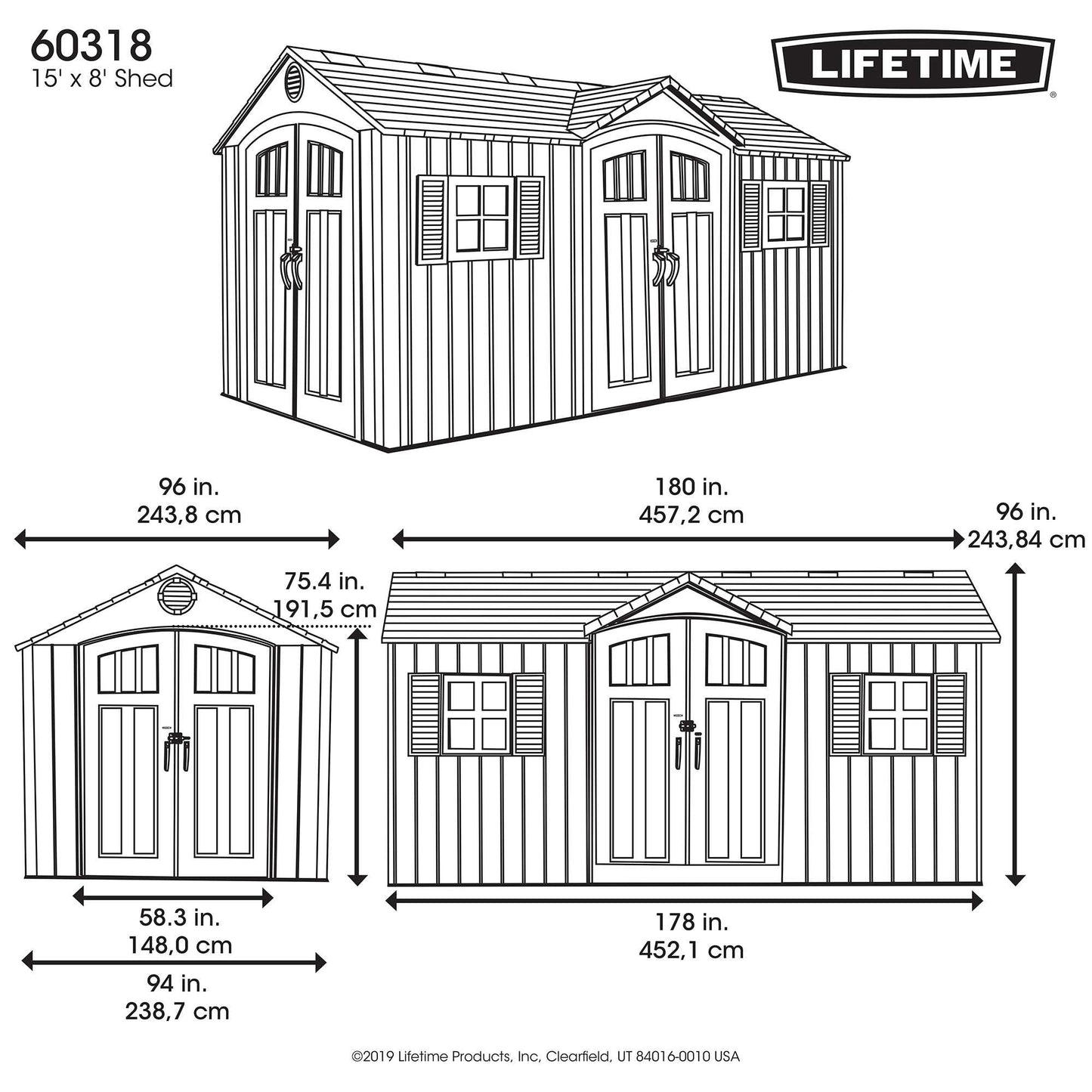 Lifetime 15 x 8' Outdoor Storage Shed with Side Door