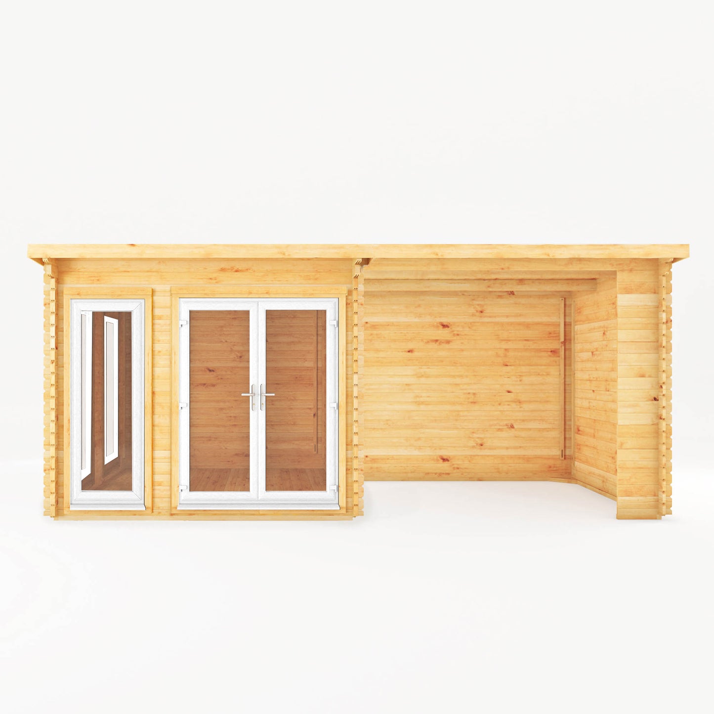 The 6 x 3m Wren Log Cabin with Patio Area and White UPVC