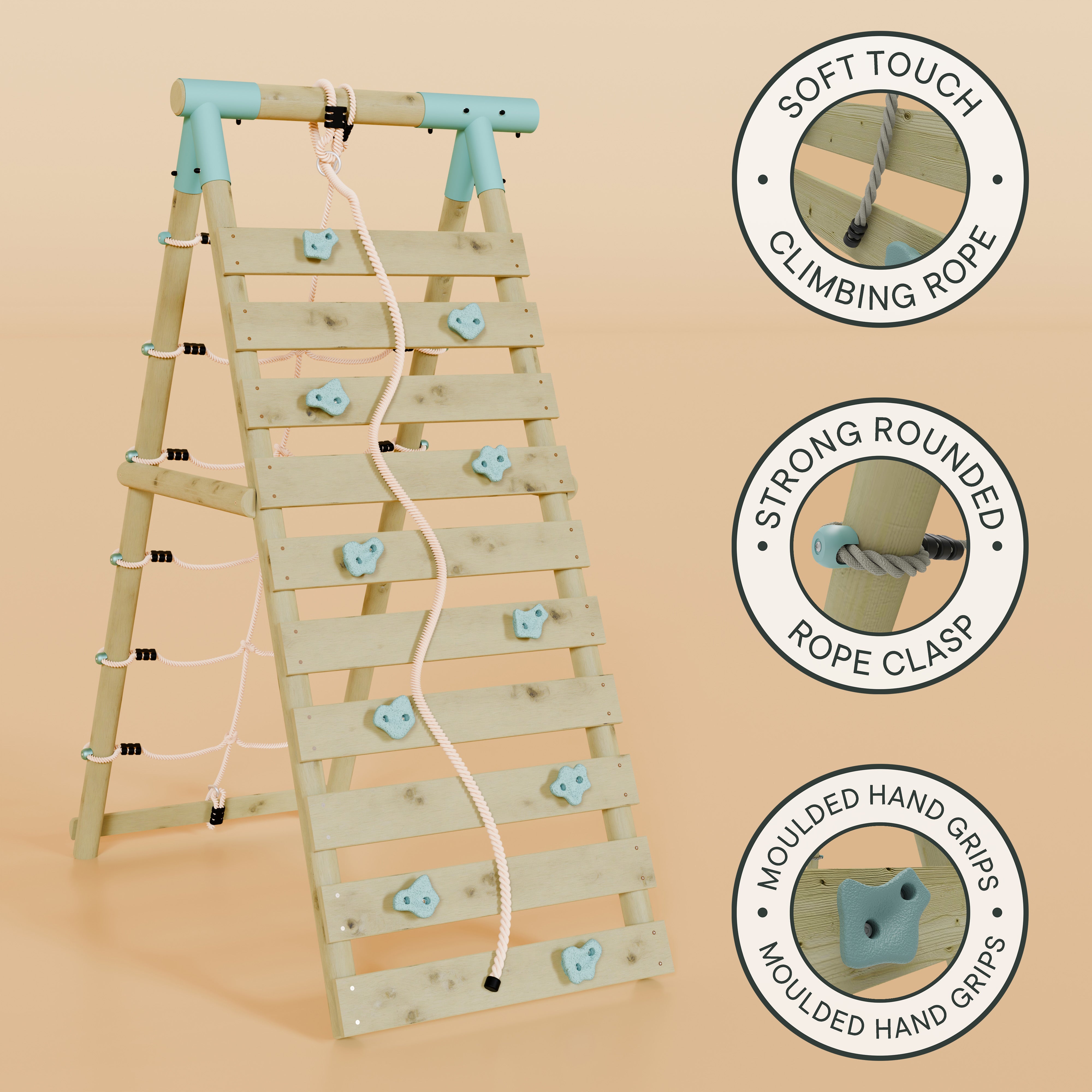 Double Wooden Swing Set with Baby Swing, Climbing Wall and Slide - Stagwood