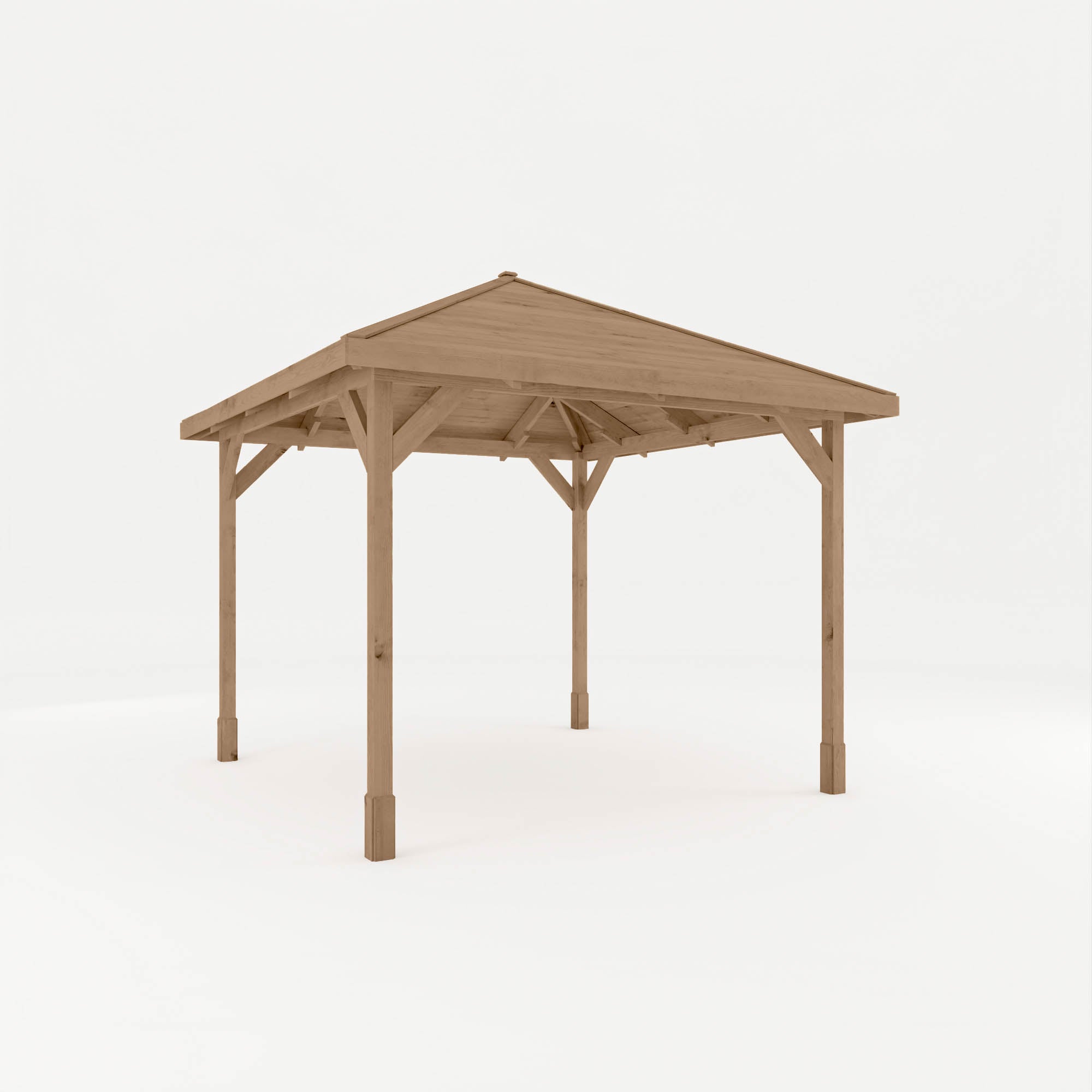 Wooden gazebo on a white background